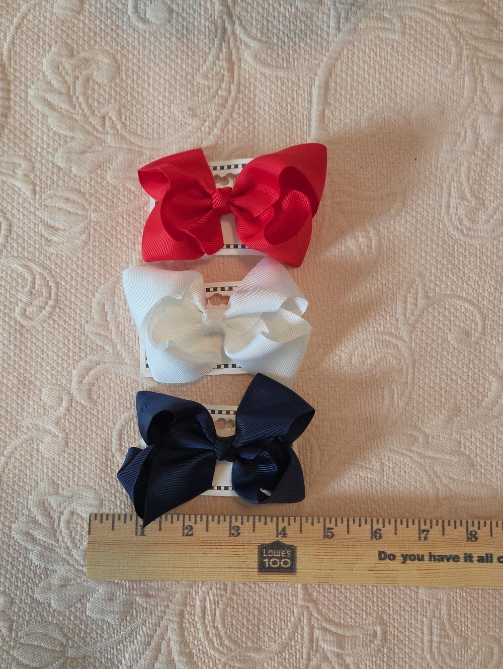 Kids Ribbon Bow Hair Clips - Red, White & Navy Trio